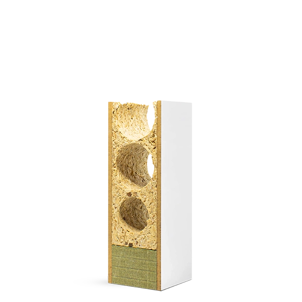 Dørkonstruksjon er laget av kombinerte profiler: horisontale profiler er laget av presset trespon og tre, vertikale profiler er laget av fingerskjøtetede trebjelker.