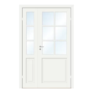 Klassisk interiørprofil med 1 speil nederst på døren og 6 glass. Dobbel dør med liten sidefelt